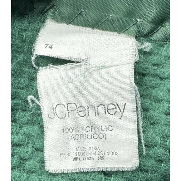 Vintage J C Penney Waffle Weave Satin Trim King Size Blanket Hunter Green - Picture 5 of 5